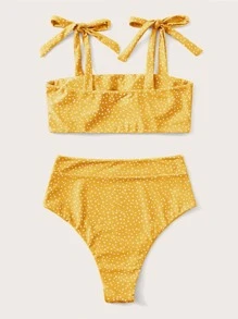 圓點紋帶肩夏日沙灘比基尼