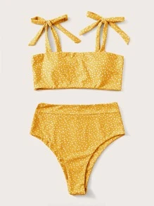 圓點紋帶肩夏日沙灘比基尼