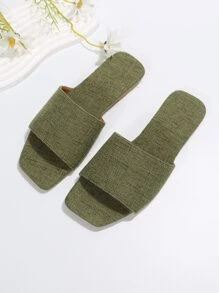 Fashionable Slide Sandals For Women, Linen Single Band Flat Sandals
