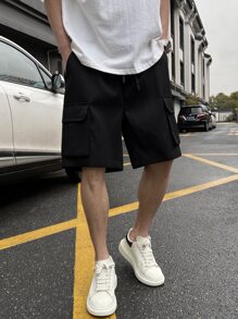 Manfinity Hypemode Loose Fit Men's Cargo Shorts With Flap Pockets And Drawstring Waist - Black - View 6