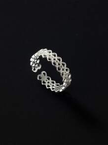 1入組時尚鏤空銀開口戒指適用於女士日常裝飾 - 銀色 - 查看 2