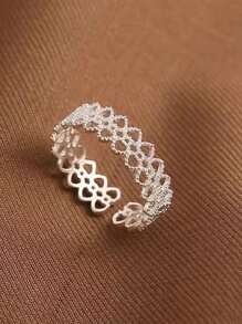 1入組時尚鏤空銀開口戒指適用於女士日常裝飾 - 銀色 - 查看 3