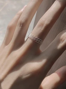 1入組時尚鏤空銀開口戒指適用於女士日常裝飾 - 銀色 - 查看 4
