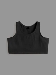 SHEIN BASICS Plus  Solid Crop Tank Top - Black - View 5