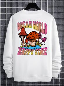 Manfinity Men Mushroom & Letter Graphic Drop Shoulder Sweatshirt - White - View 6