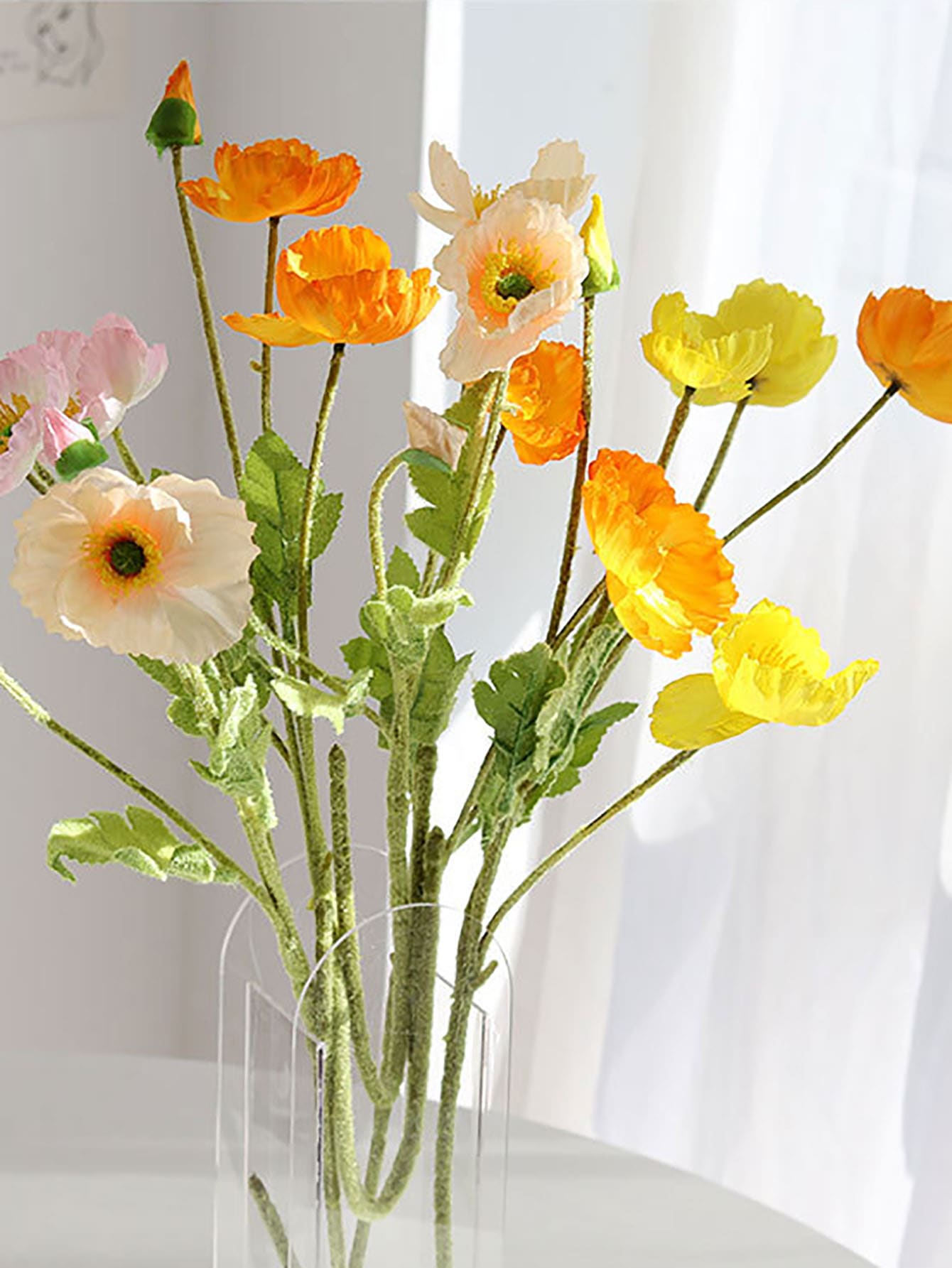 1 cành hoa nhân tạo bằng nhựa, thanh hoa nhân tạo hiện đại cho trang trí nhà - Bụi hồng - Xem 1