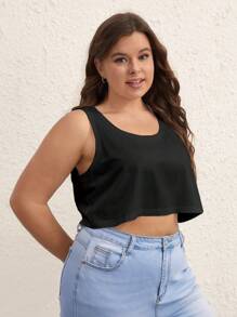 SHEIN BASICS Plus  Solid Crop Tank Top - Black - View 6
