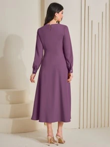 Modelyn Solid Tie Front A-line Dress - Purple - View 2