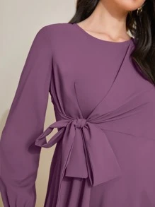 Modelyn Solid Tie Front A-line Dress - Purple - View 7