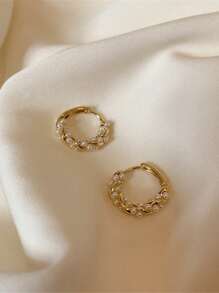 Flyleaf 2pcs 925 Sterling Silver Luxury 18k Gold Plated Shell Faux Pearl Hoop Earrings, Suitable For Daily Wear Premium Jewelry - Gold - View 5