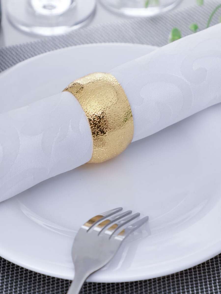 6pcs/set Stainless Steel Napkin Ring, Modern Gold Textured Napkin Holder Ring For Dining Table - Gold - View 1