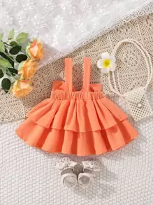 SHEIN Vintaside Kids 嬰兒女孩蝴蝶結前層疊式背心上衣 - 橘色 - 查看 2