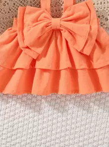 SHEIN Vintaside Kids 嬰兒女孩蝴蝶結前層疊式背心上衣 - 橘色 - 查看 3