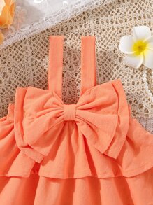 SHEIN Vintaside Kids 嬰兒女孩蝴蝶結前層疊式背心上衣 - 橘色 - 查看 4