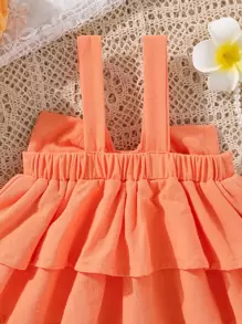 SHEIN Vintaside Kids 嬰兒女孩蝴蝶結前層疊式背心上衣 - 橘色 - 查看 5