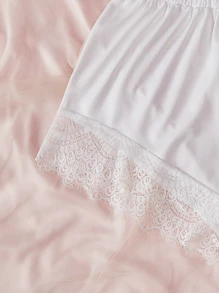 蕾絲拼接睡衣套裝 - 白色 - 查看 5