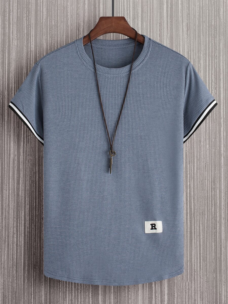 Manfinity Homme Men Letter Patched Detail Curved Hem Tee - Dusty Blue - View 1