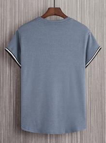 Manfinity Homme Men Letter Patched Detail Curved Hem Tee - Dusty Blue - View 2