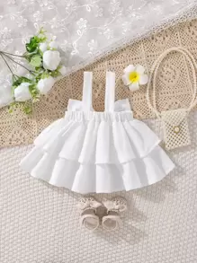 SHEIN Baby Girl Bow Front Layer Hem Cami Top - White - View 2