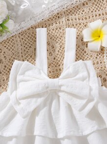 SHEIN Baby Girl Bow Front Layer Hem Cami Top - White - View 5
