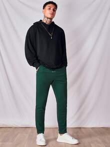 Manfinity Hombres Pantalones unicolor con bolsillo oblicuo de cintura con cordón - Verde Oscuro - Ver 7