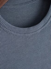 Manfinity Homme Men Letter Patched Detail Curved Hem Tee - Dusty Blue - View 4