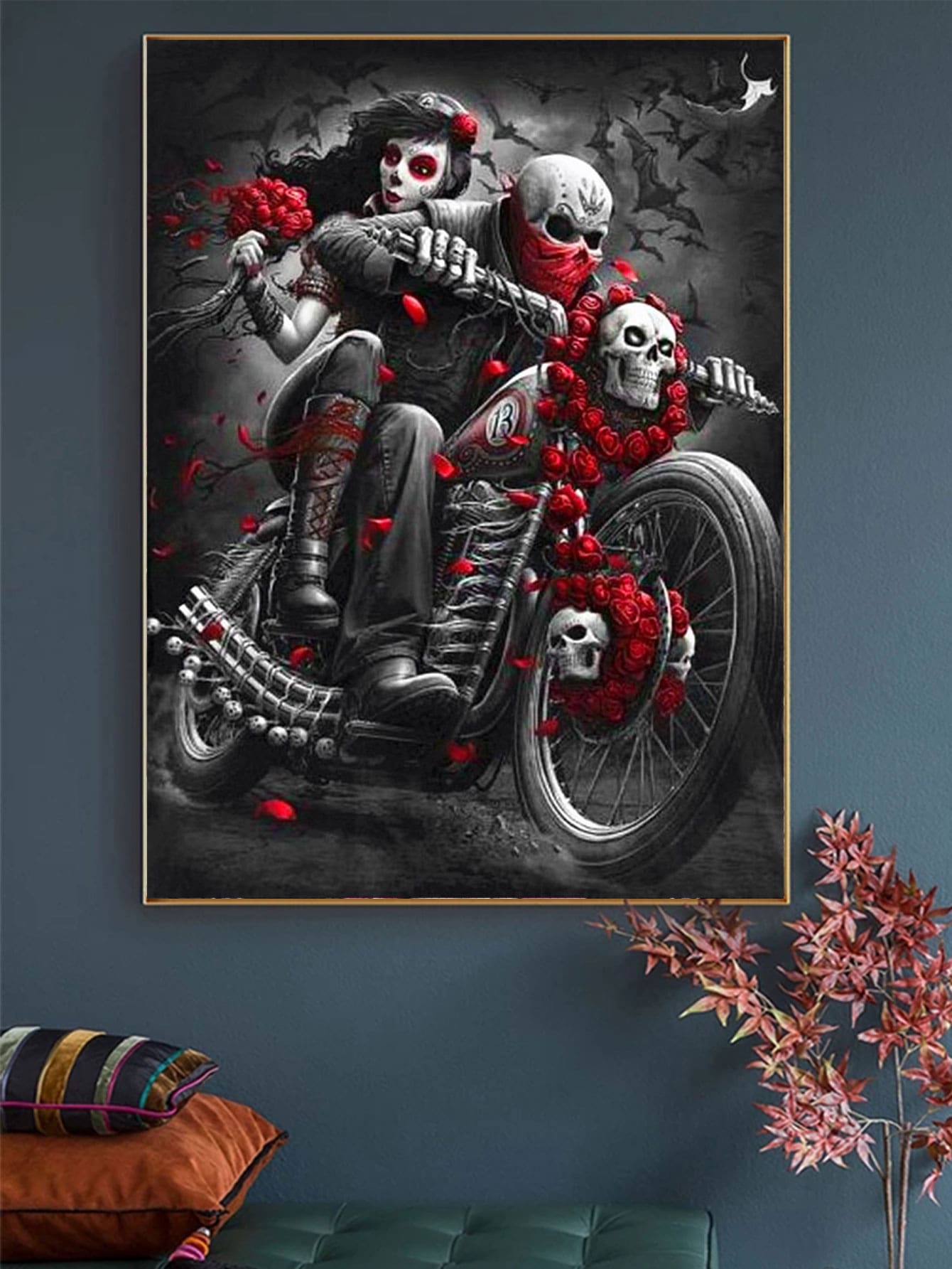 1件套骷髏圖案DIY鑽石現代PMMADIY無框鑽石畫適用於家庭裝飾 - 彩色 - 查看 1