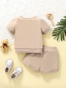 Baby Boy Cartoon Graphic Tee & Shorts - Mocha Brown - View 2