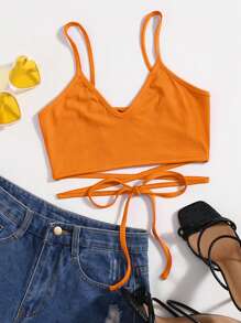 SHEIN Essnce Solid Criss Cross Tie Back Cami Top - Orange - View 1