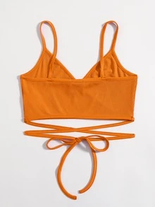 SHEIN Essnce Solid Criss Cross Tie Back Cami Top - Orange - View 2