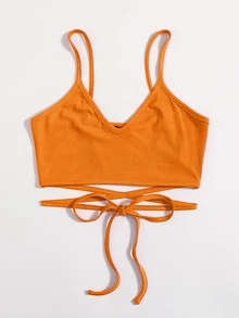 SHEIN Essnce Solid Criss Cross Tie Back Cami Top - Orange - View 3
