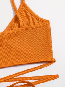 SHEIN Essnce Solid Criss Cross Tie Back Cami Top - Orange - View 5