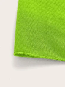 SHEIN Swim Áo che Nữ Thắt nút màu trơn - Màu xanh chanh - Xem 4