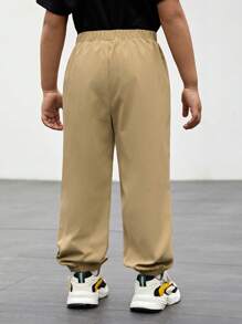 SHEIN Toddler Boys Letter Pattern Slant Pocket Trousers - Khaki - View 2