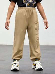 SHEIN Toddler Boys Letter Pattern Slant Pocket Trousers - Khaki - View 6