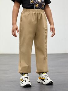 SHEIN Toddler Boys Letter Pattern Slant Pocket Trousers - Khaki - View 3
