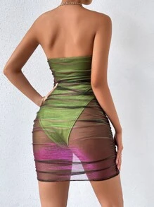 SHEIN Privé Đầm Xù cắt màu trơn Gợi cảm - Màu xanh Ô liu - Xem 2