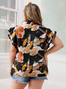 SHEIN Clasi Áo sơ mi Plus Size Xù Hoa Tất cả trên in Boho - màu đen - Xem 2