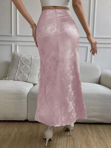 Chiquease 高腰提花緞面A字半身裙