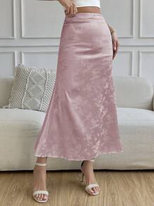 Chiquease 高腰提花緞面A字半身裙