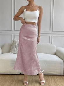 Chiquease 高腰提花緞面A字半身裙