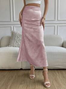 Chiquease 高腰提花緞面A字半身裙