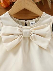 嬰兒女孩蝴蝶結前裝上衣和短褲 - 杏色 - 查看 3