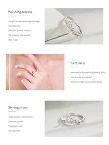 1入組魅力四射方晶鋯石和字母裝飾銀戒指適用於女士日常裝飾 - 銀色 - 查看 3