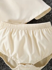 嬰兒女孩蝴蝶結前裝上衣和短褲 - 杏色 - 查看 4