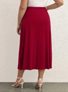 SHEIN BASICS Plus Solid High Waist A-line Skirt - Burgundy - View 6