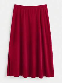 SHEIN BASICS Plus Solid High Waist A-line Skirt - Burgundy - View 1