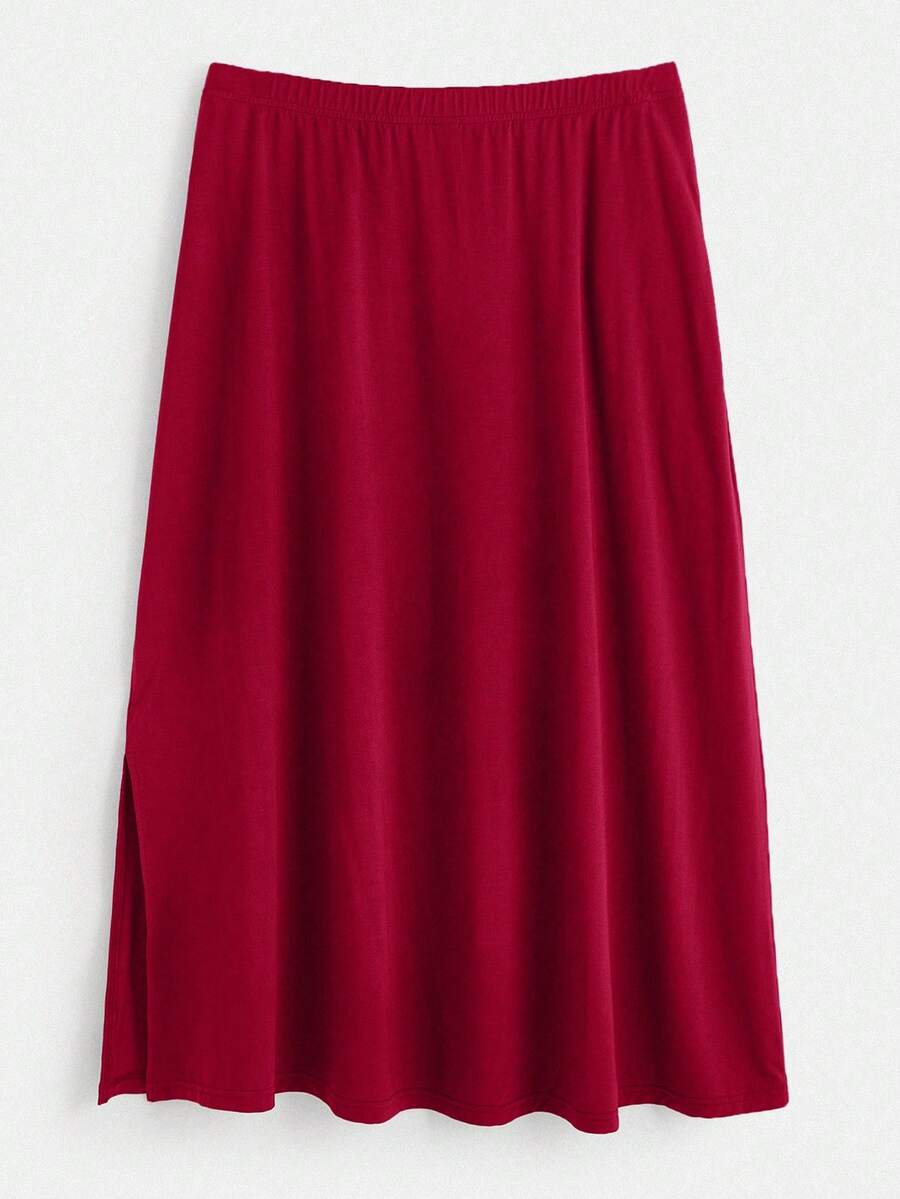 SHEIN BASICS Plus Solid High Waist A-line Skirt - Burgundy - View 1