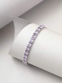 1 vòng tay trang trí đá khối Zirconia sang trọng cho phụ nữ để trang trí hàng ngày - Bạc - Xem 1