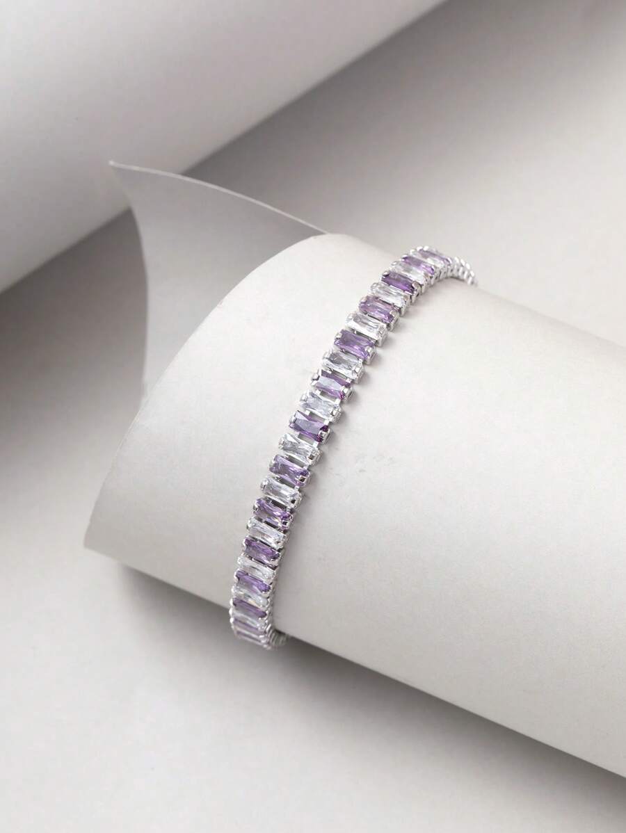 1 vòng tay trang trí đá khối Zirconia sang trọng cho phụ nữ để trang trí hàng ngày - Bạc - Xem 1